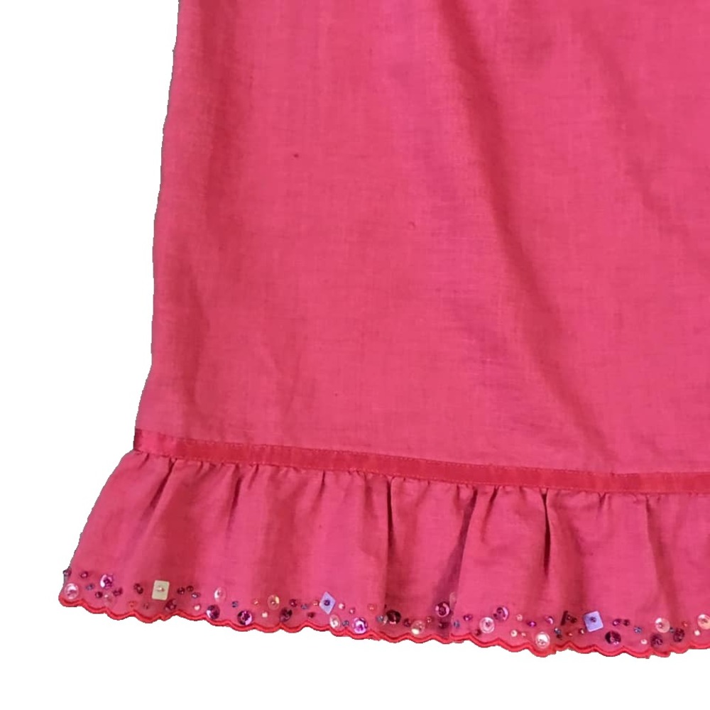 Boho Linen Cotton Midi Peasant Skirt Women US 10 M Pink Tier Bead Cottage Core